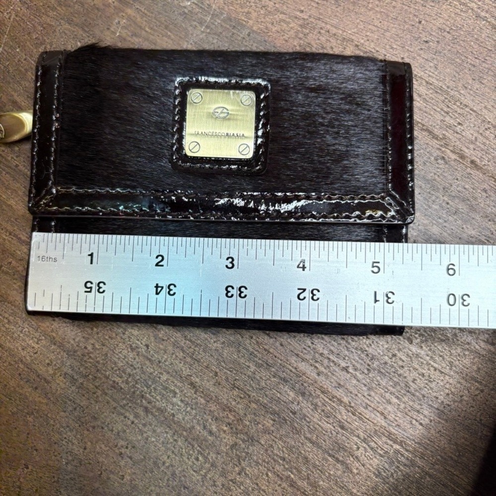 Francesco Biasia Leather Animal Hair Wallet Brown Trifold - Picture 8 of 8